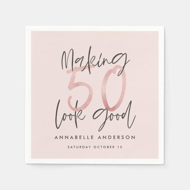 Making 50 look good girly pink glitter birthday napkins (Front)