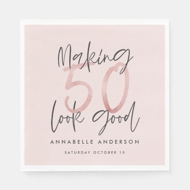 Making 50 look good girly pink glitter birthday napkins (Front)