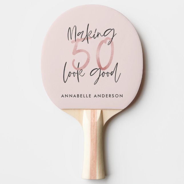 Making 50 look good girly pink glitter birthday ping pong paddle (Front)
