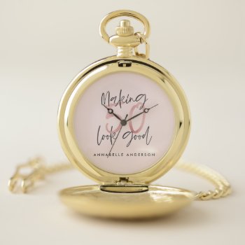 Making 50 Look Good Girly Pink Glitter Birthday Pocket Watch by COFFEE_AND_PAPER_CO at Zazzle
