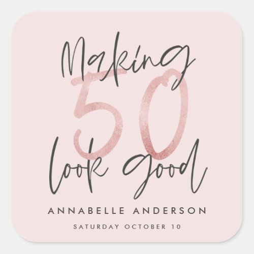 Making 50 look good girly pink glitter birthday square sticker