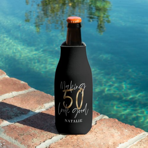 Making 50 look good gold birthday celebration bottle cooler