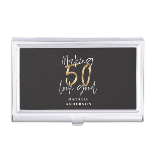 Making 50 look good gold birthday celebration business card case