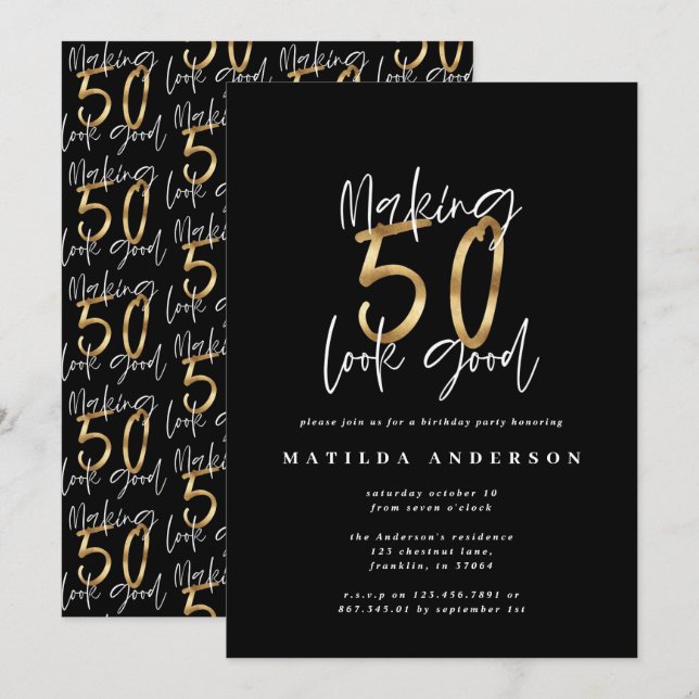 Making 50 look good gold birthday invitation (Front/Back)