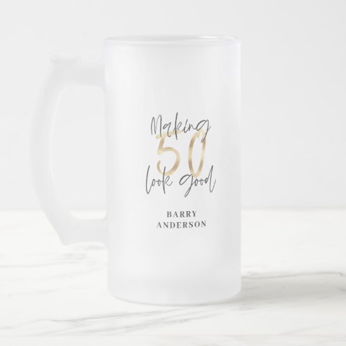 Making 50 look good gold black photo birthday frosted glass beer mug