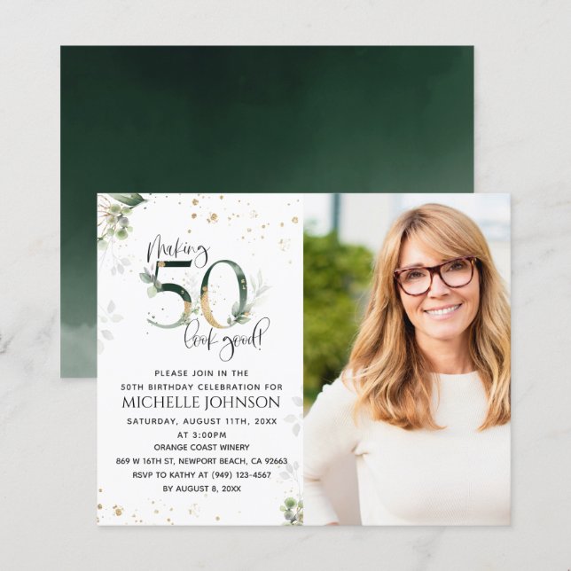 Making 50 Look Good Gold Photo Birthday Invitation (Front/Back)