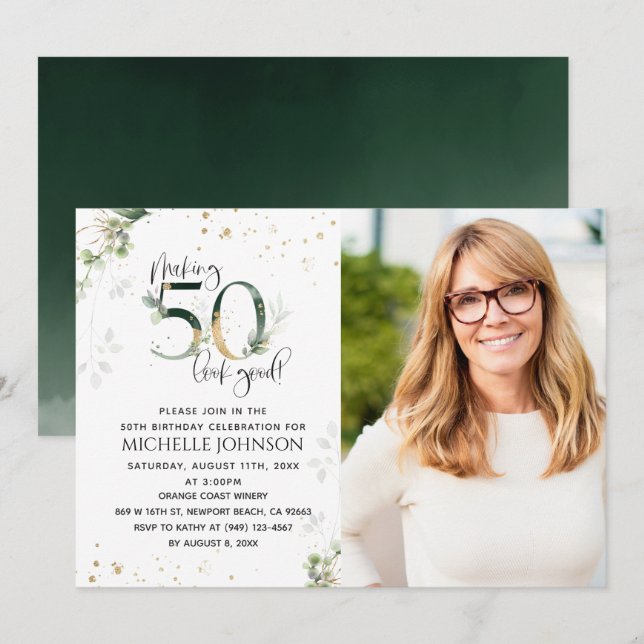 Making 50 Look Good Gold Photo Birthday Invitation (Front/Back)