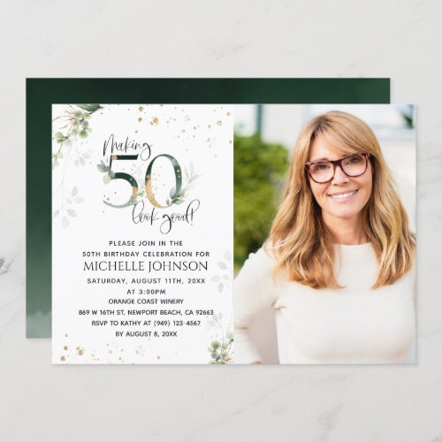 Making 50 Look Good Gold Photo Birthday Invitation