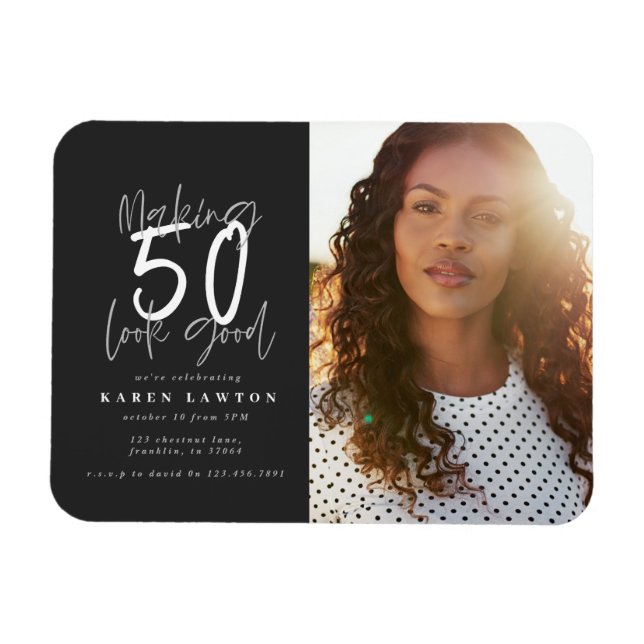 Making 50 look good photo birthday invitation magnet (Horizontal)