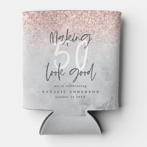 Making 50 look good rose gold  and marble birthday can cooler