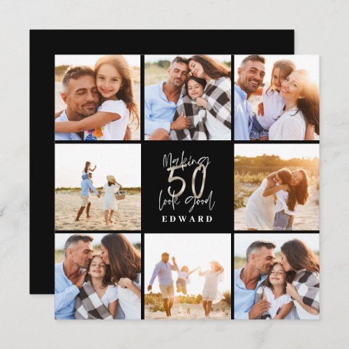 Making 50 look good silver black photo birthday holiday card