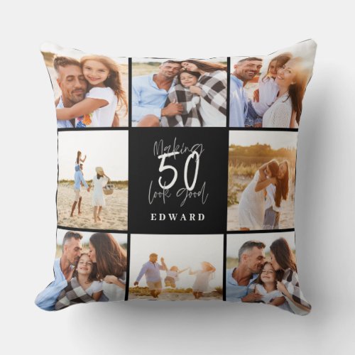 Making 50 look good white black photo birthday  throw pillow