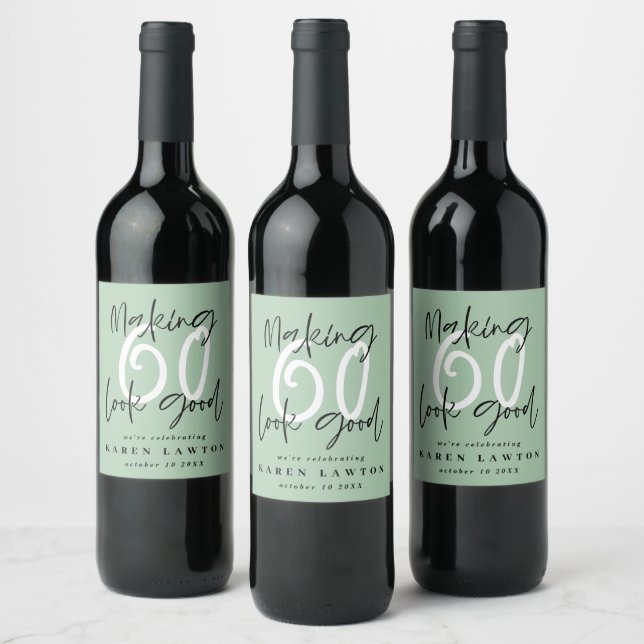 Making 60 look good colorful birthday celebration wine label (Bottles)