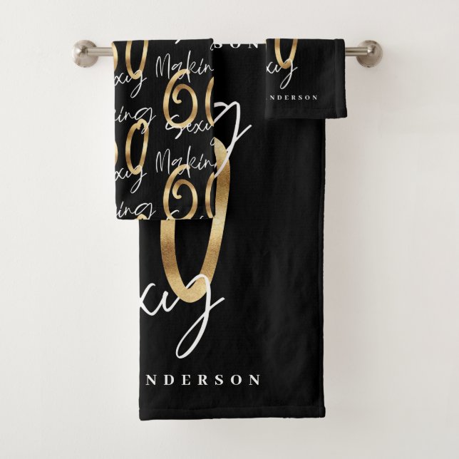 Making 60 look good gold birthday celebration bath bath towel set (Insitu)