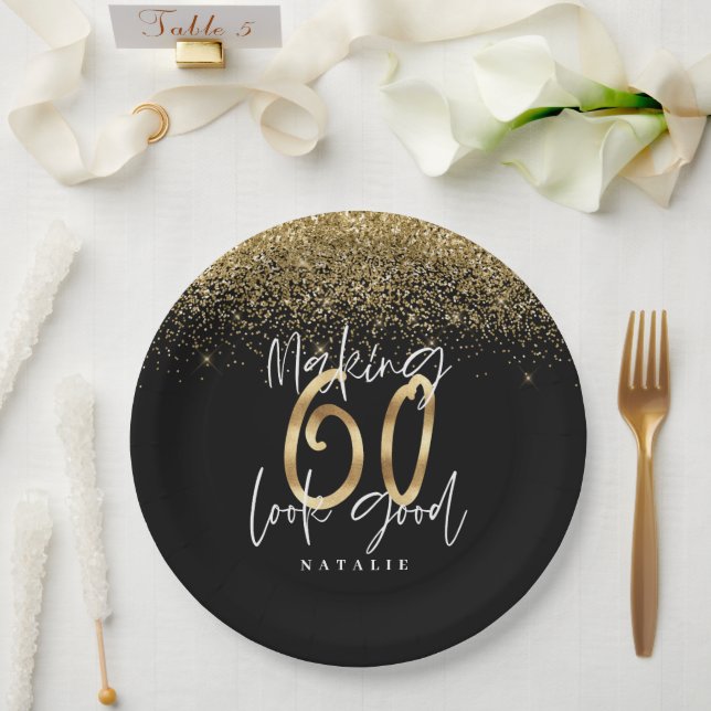 Making 60 look good gold Birthday party Paper Plates (Wedding)
