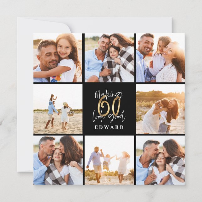 Making 60 look good gold black photo birthday  holiday card (Front)