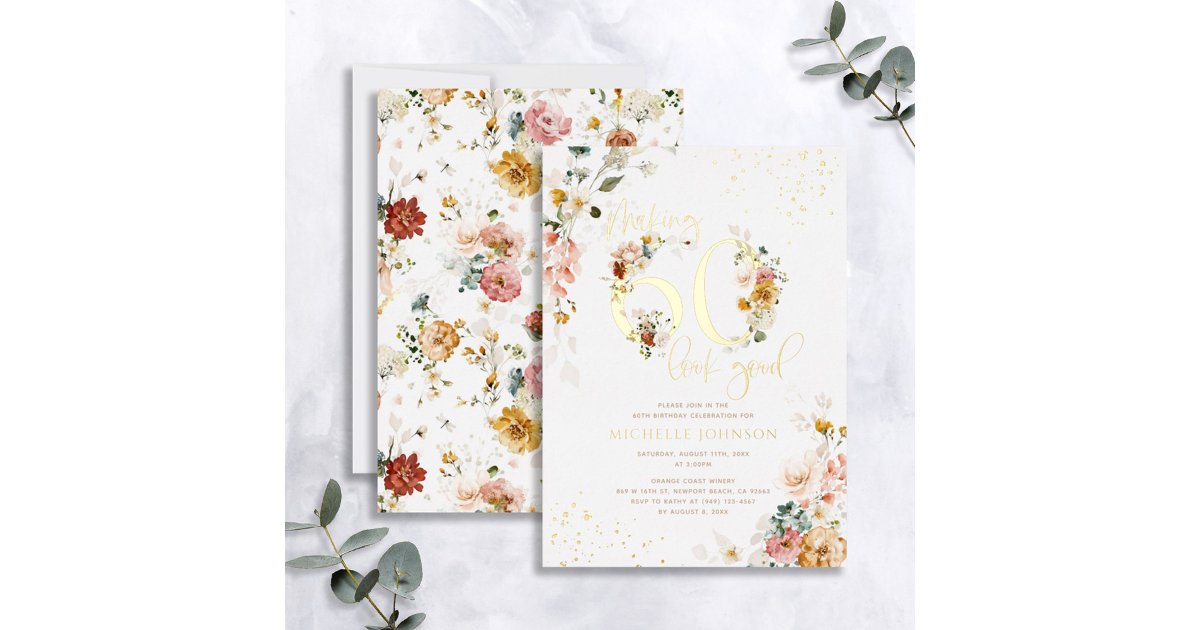 Whimsical White Pink Flowers Gold Frame Sweet 16 Invitation