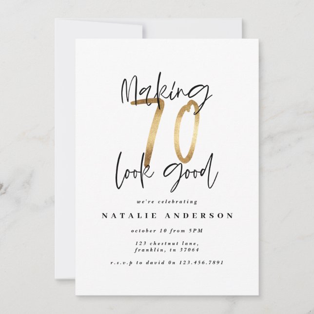 Making 70 look good gold birthday invitation (Front)