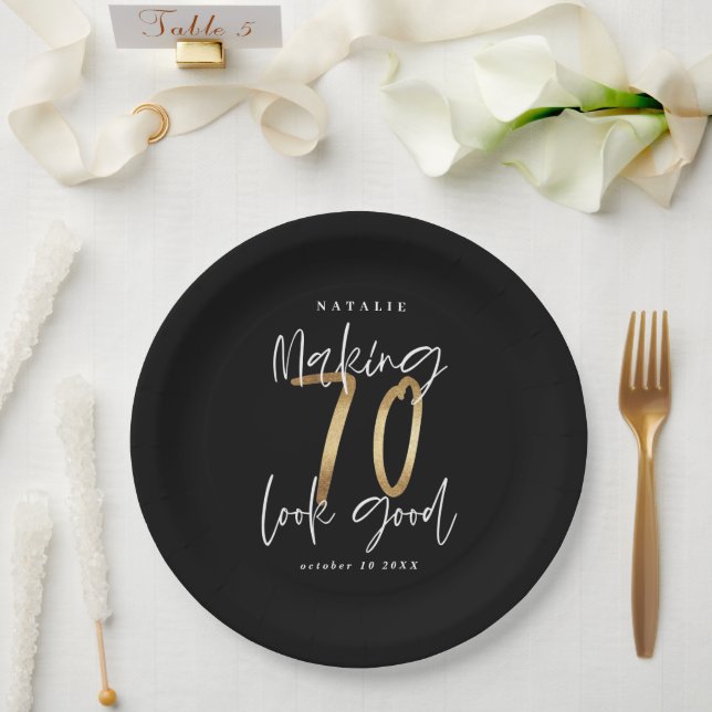 Making 70 look good gold Birthday party Paper Plates (Wedding)
