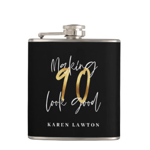 Making 90 look good gold birthday flask