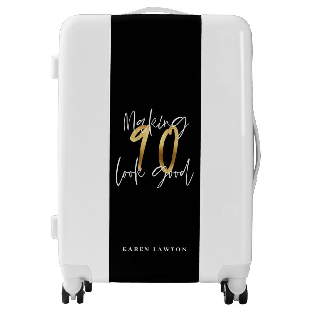 Making 90 look good gold birthday  luggage (Front)