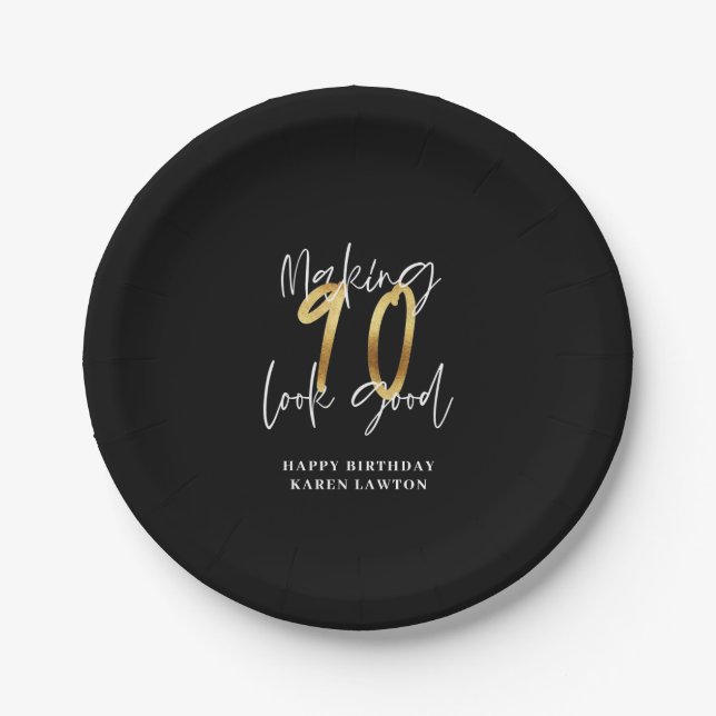 Making 90 look good gold birthday  paper plates (Front)