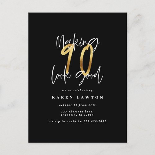 making 90 look good modern gold and black birthday postcard