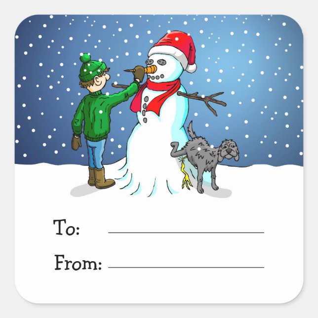 Making a Christmas Snowman Square Sticker (Front)