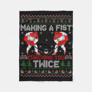 Making A Fist Checking You Twice Ugly Ice Hockey C Fleece Blanket