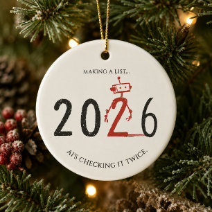 Making a List AI Checking It Twice 2026 Ceramic Ornament