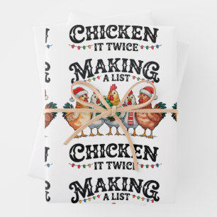 Making A List Chicken It Twice Christmas Xmas Wrapping Paper Sheets