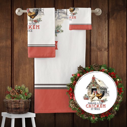 Making a List Chicken It Twice Country Christmas Bath Towel Set