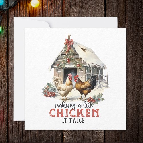 Making a List Chicken It Twice Country Christmas Holiday Card