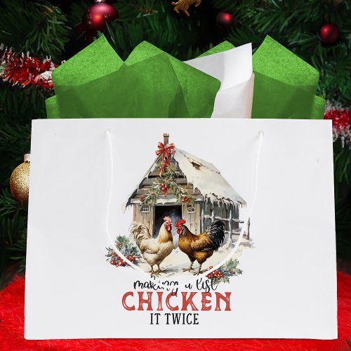 Making a List Chicken It Twice Country Christmas Large Gift Bag
