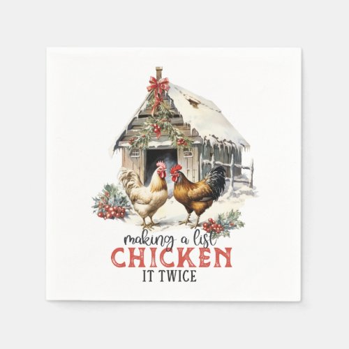 Making a List Chicken It Twice Country Christmas Napkins