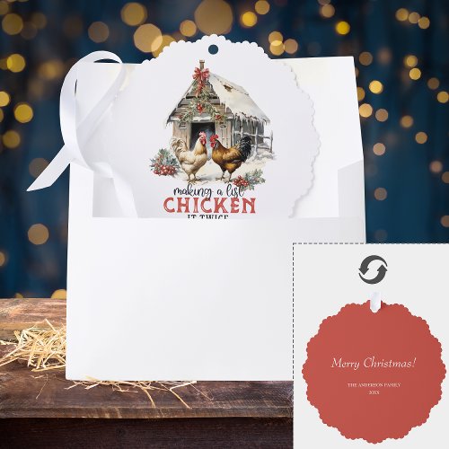 Making a List Chicken It Twice Country Christmas Ornament Card