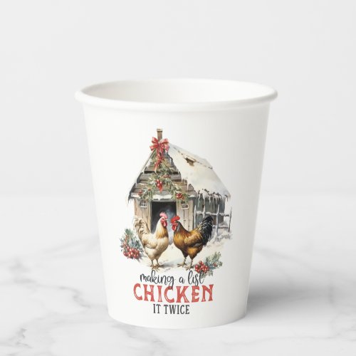 Making a List Chicken It Twice Country Christmas Paper Cups