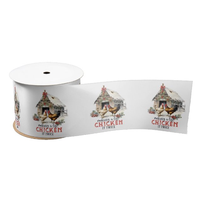Making a List Chicken It Twice Country Christmas Satin Ribbon (Spool)