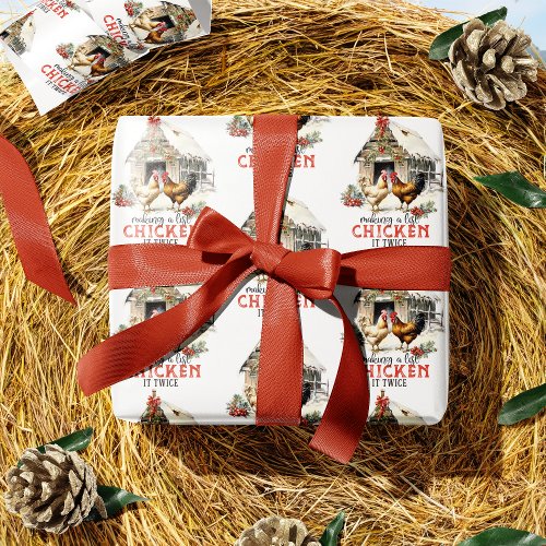 Making a List Chicken It Twice Country Christmas Wrapping Paper