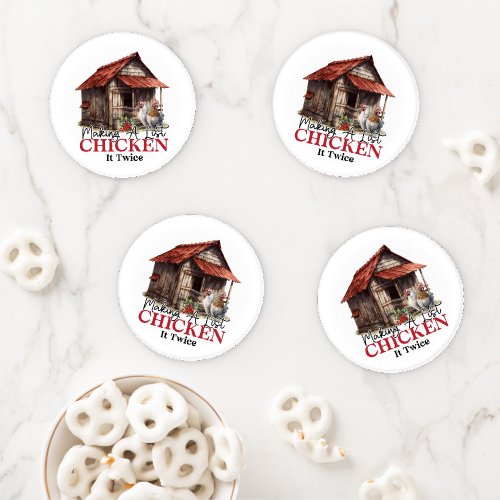 Making a List Chicken it Twice Funny Christmas  Coaster Set