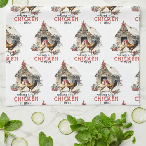 Making a list Chicken it twice Puns Christmas Kitchen Towel