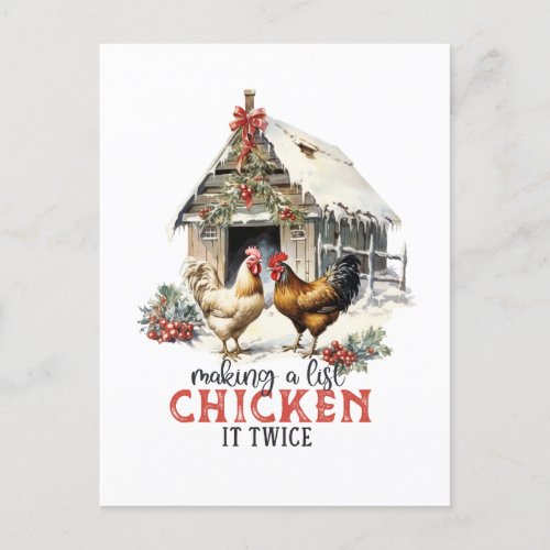 Making a list Chicken it twice Puns Christmas Postcard