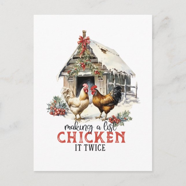 "Making a list, Chicken it twice" Puns Christmas Postcard (Front)