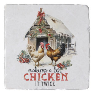 "Making a list, Chicken it twice" Puns Christmas Trivet