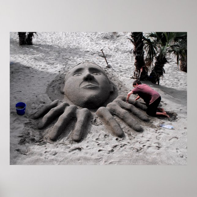 Making a sand sculpture in spring in Marbella Poster (Front)