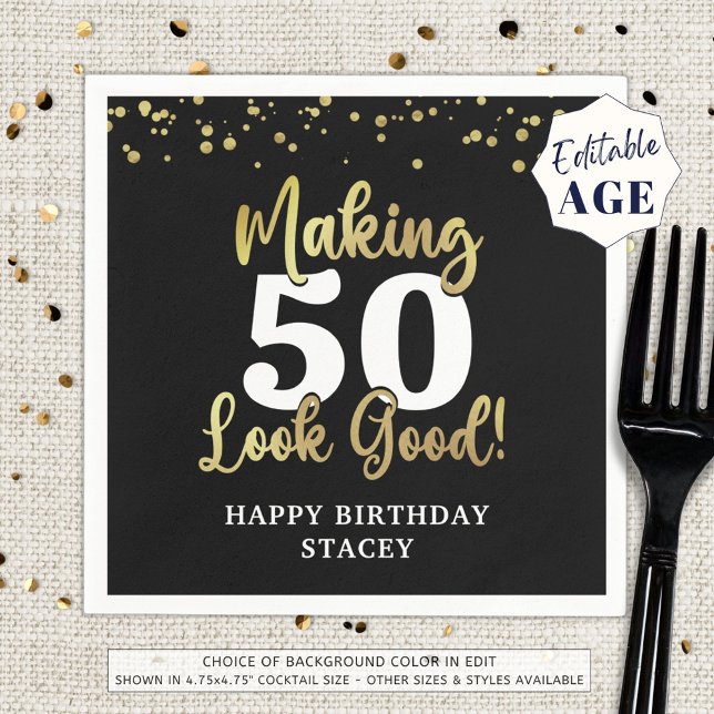 Making AGE Look Good Black Gold Birthday Napkins (Creator Uploaded)
