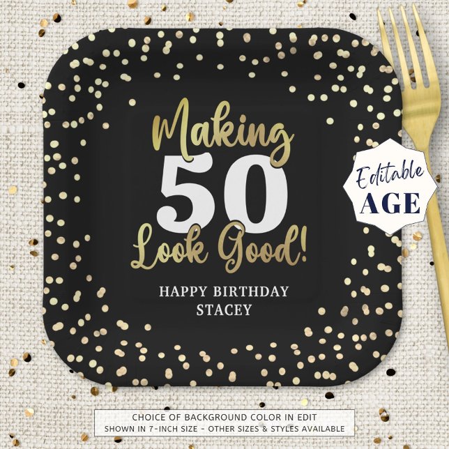 Making AGE Look Good Black Gold Birthday Paper Plates (Creator Uploaded)