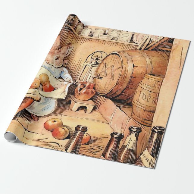 “Making Apple Cider” by Beatrix Potter Wrapping Paper (Unrolled)