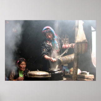 Making Butter Tea (Photo by David Berry) Poster
