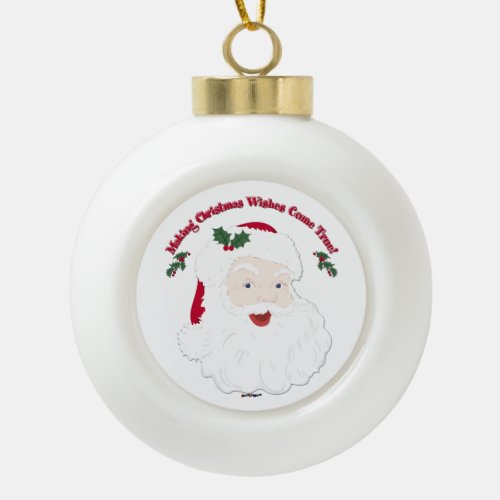 Making Christmas Wishes Come True Vintage Santa Ceramic Ball Christmas Ornament